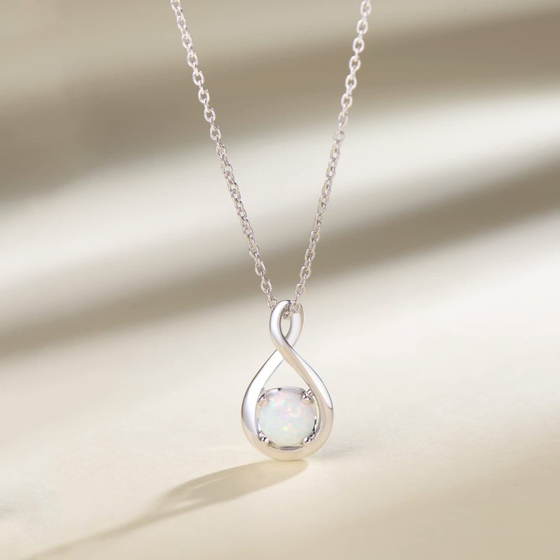 FANCIME White Opal Necklace October Birthstone Necklace for Women Sterling Silver Infinity Pendant Fine Jewelry Birthday Anniversary for Her Mom Wife Lady Daughter - Image 2